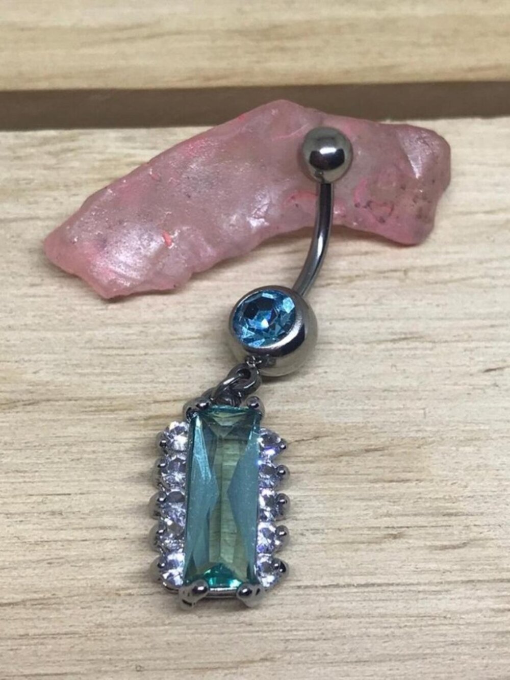 Aqua Blue Clear gem clear dangle belly button ring navel ring piercing new 14 G